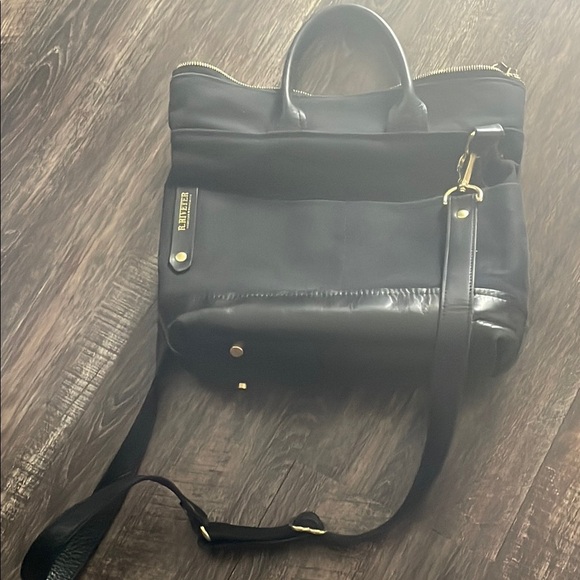 Black Canvas Leather Satchel with Adjustable Strap and Top Handle - Picture 6 of 9